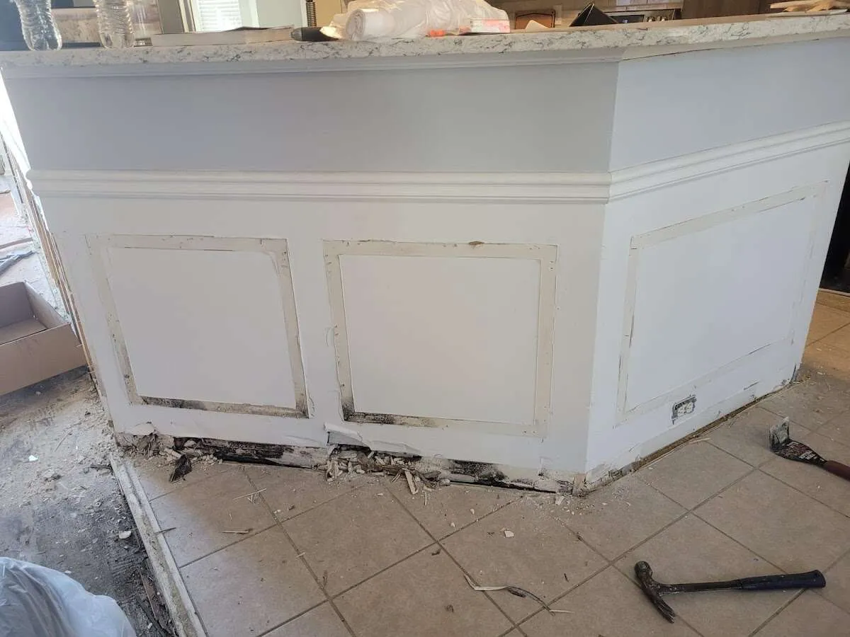 Water damage and mold on kitchen during Sewage Cleanup & Sanitation in Kingston